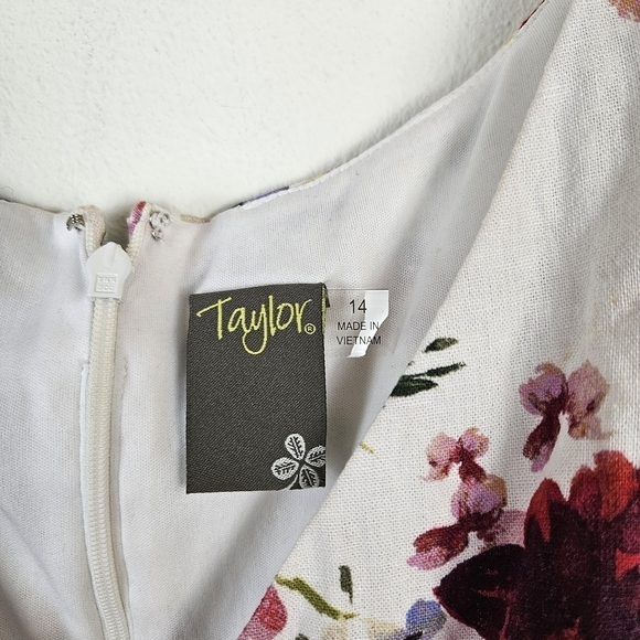 TAYLOR Linen Blend Floral Print Dress Size 14 Belted Sleeveless - Picture 4 of 9